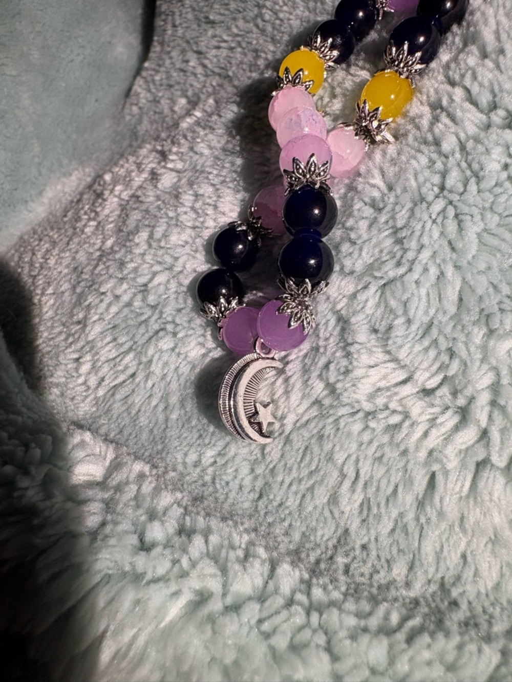 Celestial Moon Charm Beaded Bracelet - Pink, Purple, Black & Yellow - Picture 2 of 3